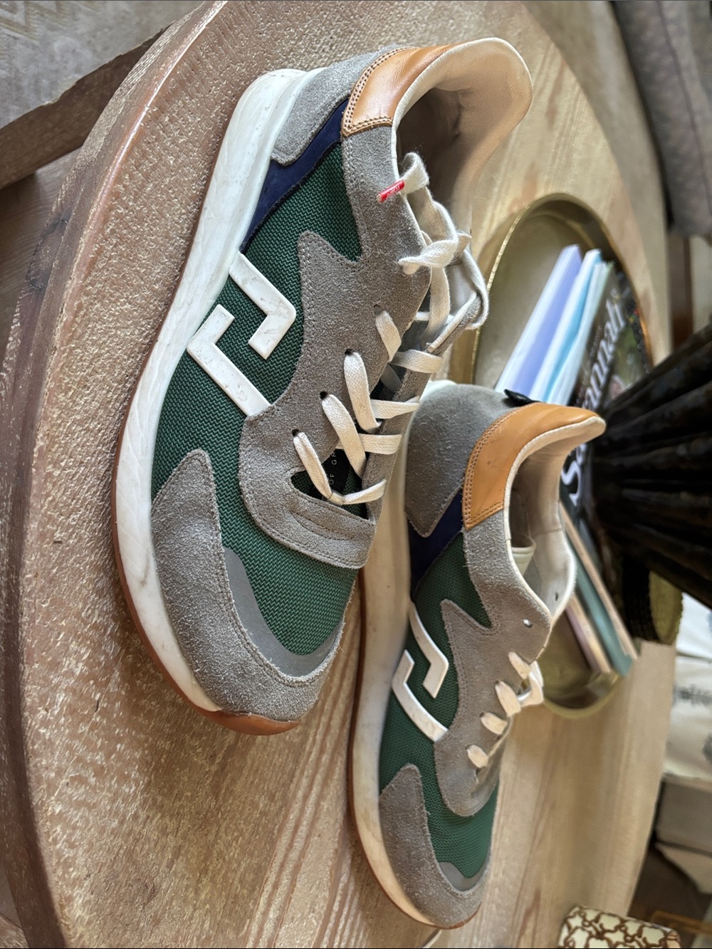 Rollie Casual Green and Gray Suede-Accent Sneakers